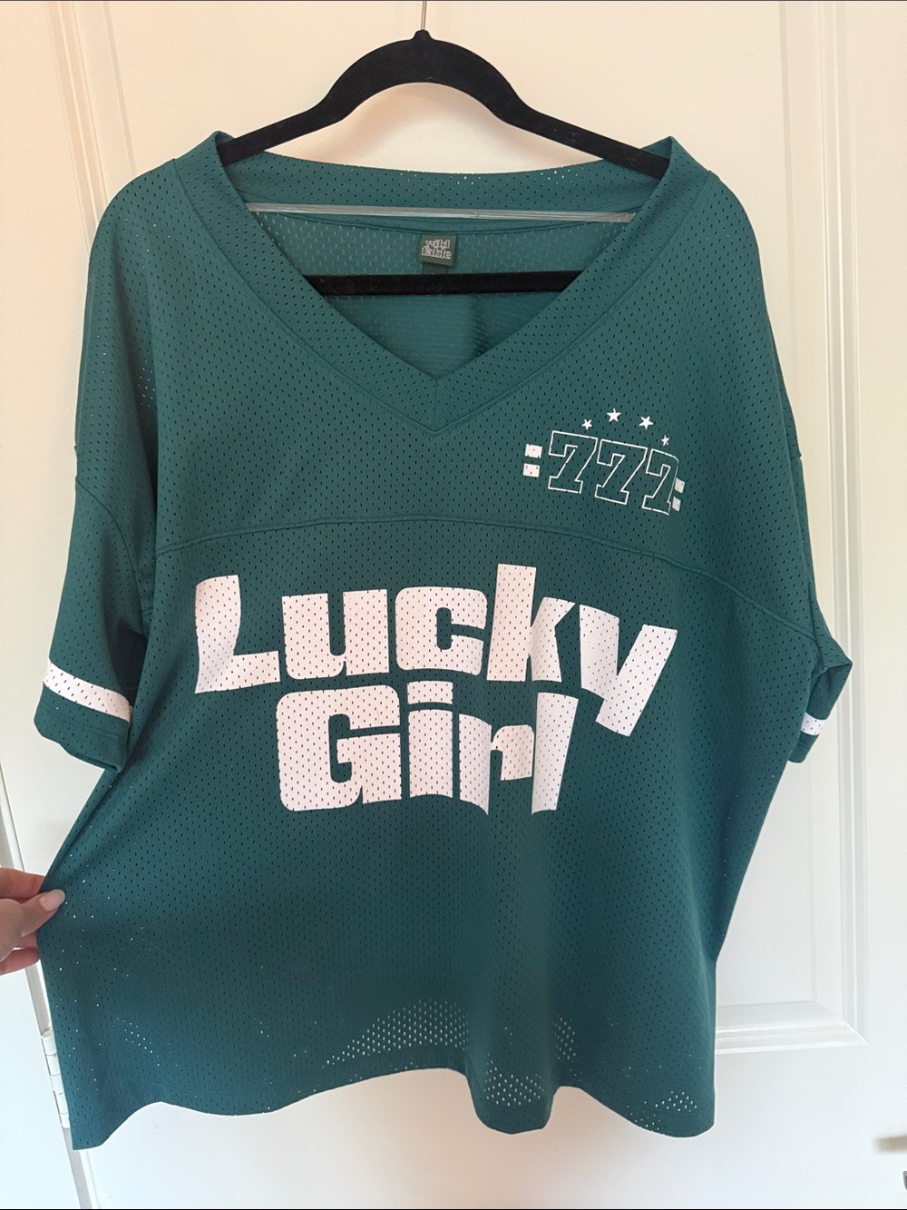 wild fable Teal Mesh 'Lucky Girl' V-Neck Jersey
